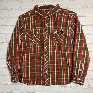 ENYCE Boy's Plaid Button Up Shirt Long Sleeve Red Green 16/18 Cotton Blend READ